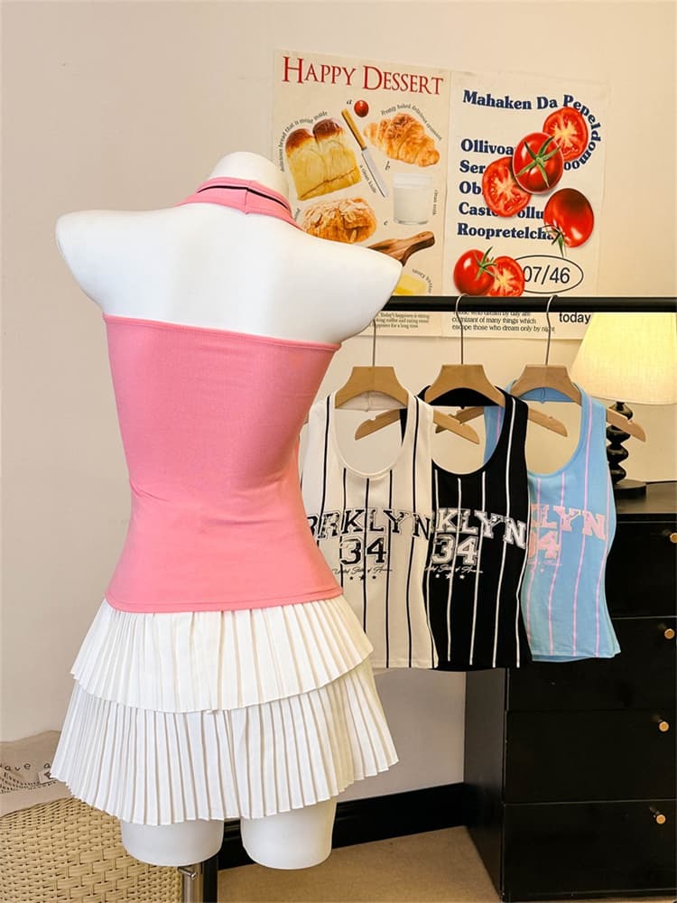 실사 정가 감소되지 않음 아메리칸 달콤한 핫걸 u 칼라 알파벳 숫자 프린트 행침 목 조끼 여성 민소매 몸매 가꾸기 맨위 상세 이미지 36
