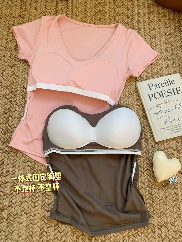 실사 정가 감소되지 않음 이슬 허리 레이스업 V넥 풀오버 맨위 반팔 티셔츠 몸매 가꾸기 슬림해 보이는 핫걸 작은 셔츠 상세 이미지 41