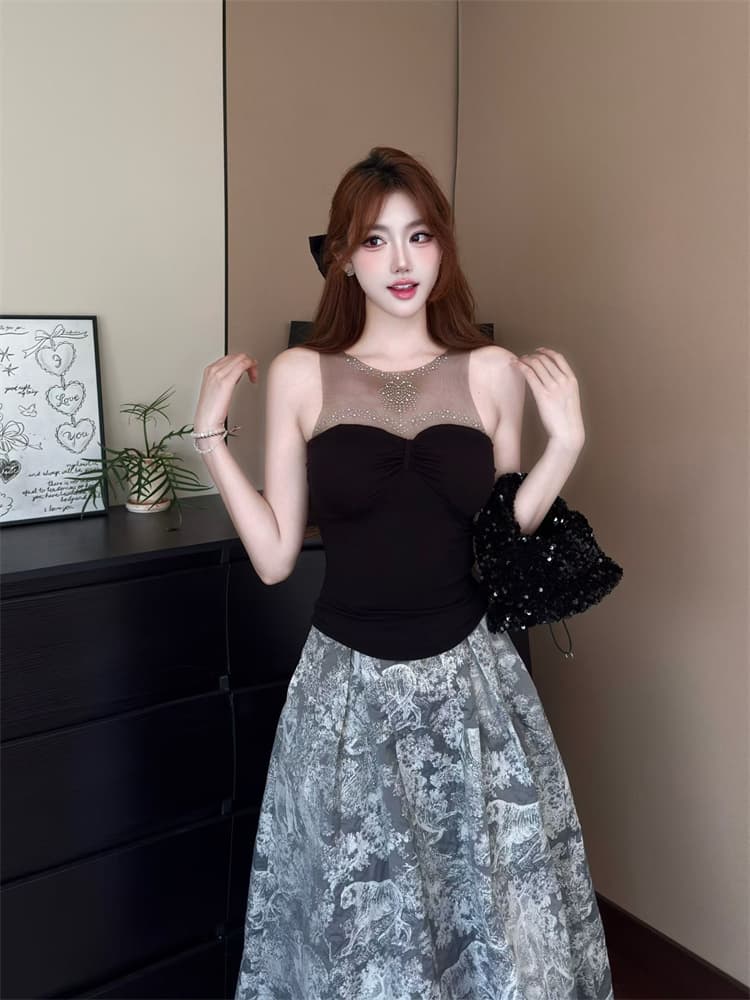 실사 정가 감소되지 않음 핫걸 순수한 욕망 망사 패치워크 핫픽스 튜브탑 조끼 여성 외출용 슬립 민소매 맨위 상세 이미지 19