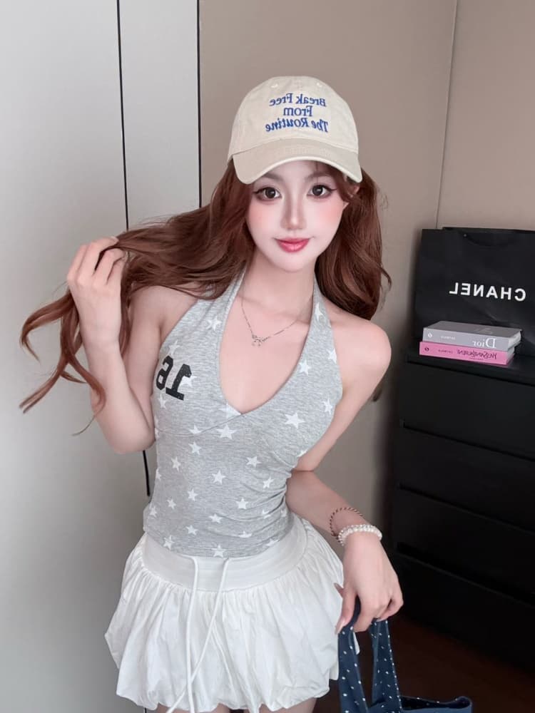 실사 정가 감소되지 않음 아메리칸 핫걸 바람 V넥 별 행침 목 조끼 여성 몸매 가꾸기 민소매 맨위 외출용 상세 이미지 13