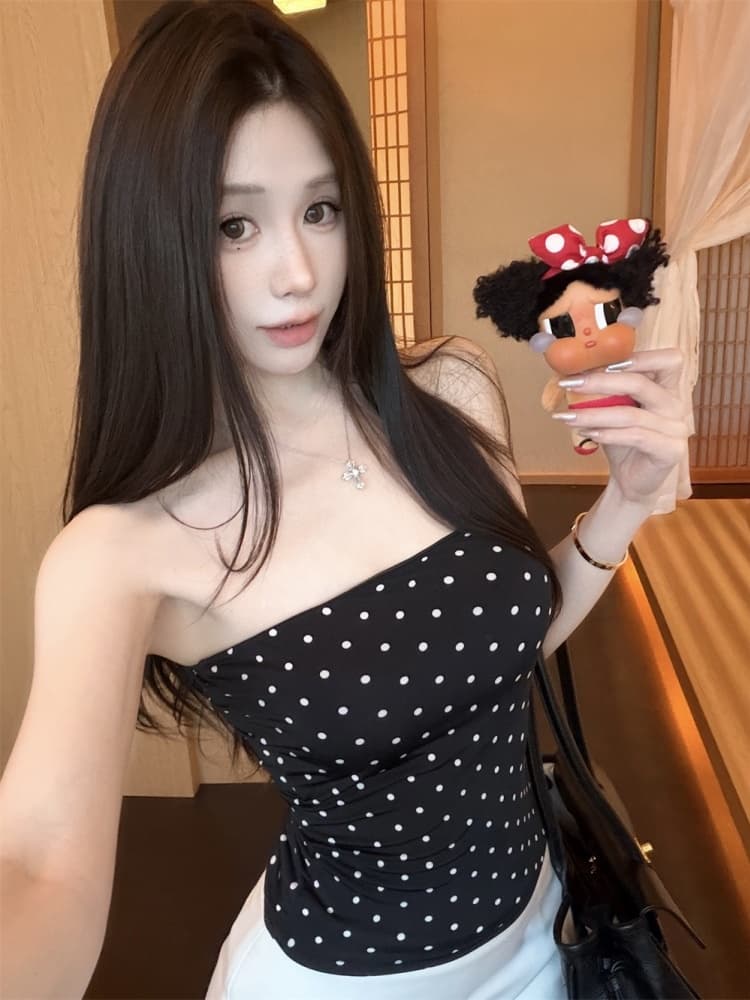 실사 정가 감소되지 않음 순수한 욕망 바람 레트로 레오파드 무늬 오프숄더 튜브탑 조끼 섹시함 몸매 가꾸기 쇼트 스타일 민소매 맨위 상세 이미지 4