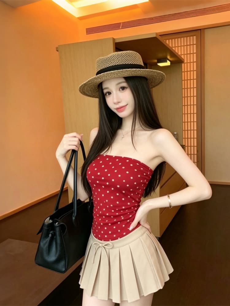 실사 정가 감소되지 않음 순수한 욕망 바람 레트로 레오파드 무늬 오프숄더 튜브탑 조끼 섹시함 몸매 가꾸기 쇼트 스타일 민소매 맨위 상세 이미지 7