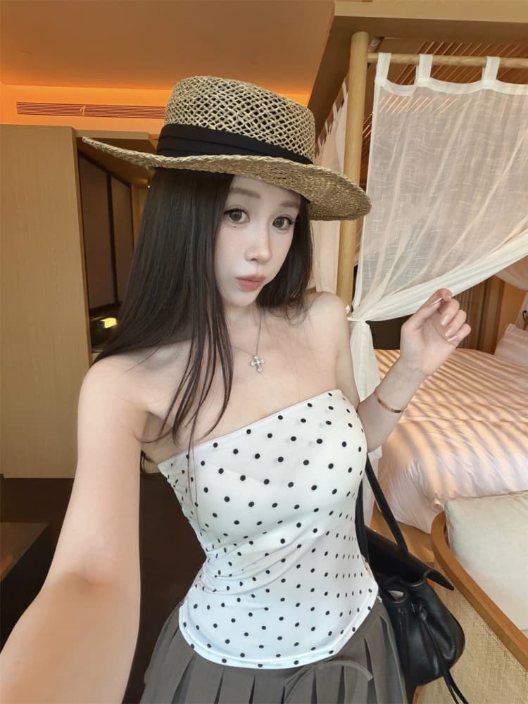 실사 정가 감소되지 않음 순수한 욕망 바람 레트로 레오파드 무늬 오프숄더 튜브탑 조끼 섹시함 몸매 가꾸기 쇼트 스타일 민소매 맨위 상세 이미지 15