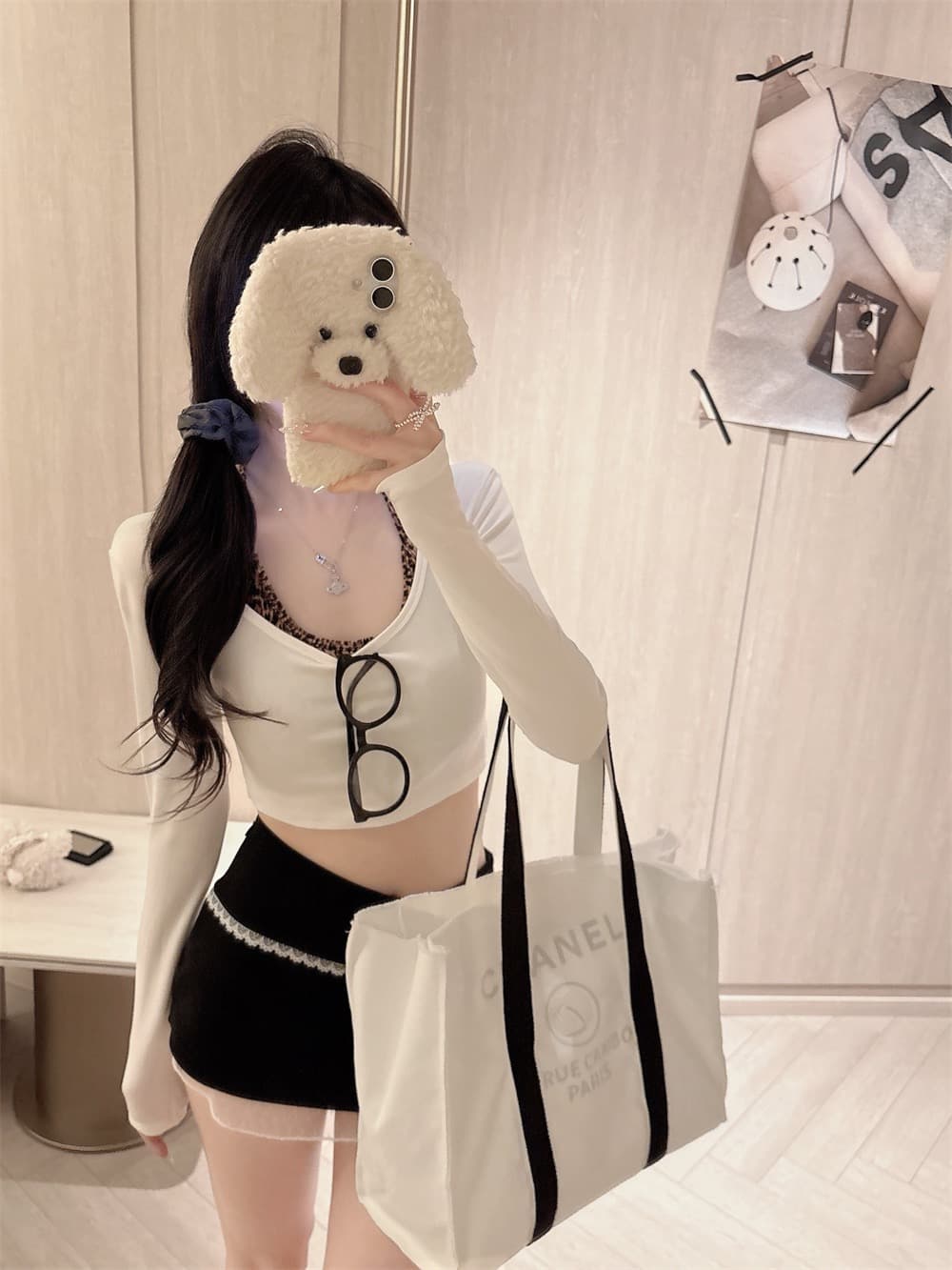 실사 정가 감소되지 않음 핫걸 레오파드 무늬 배색 행침 목 캐미솔 섹시함 몸매 가꾸기 슬림해 보이는 쇼트 스타일 긴팔 티셔츠 상세 이미지 21