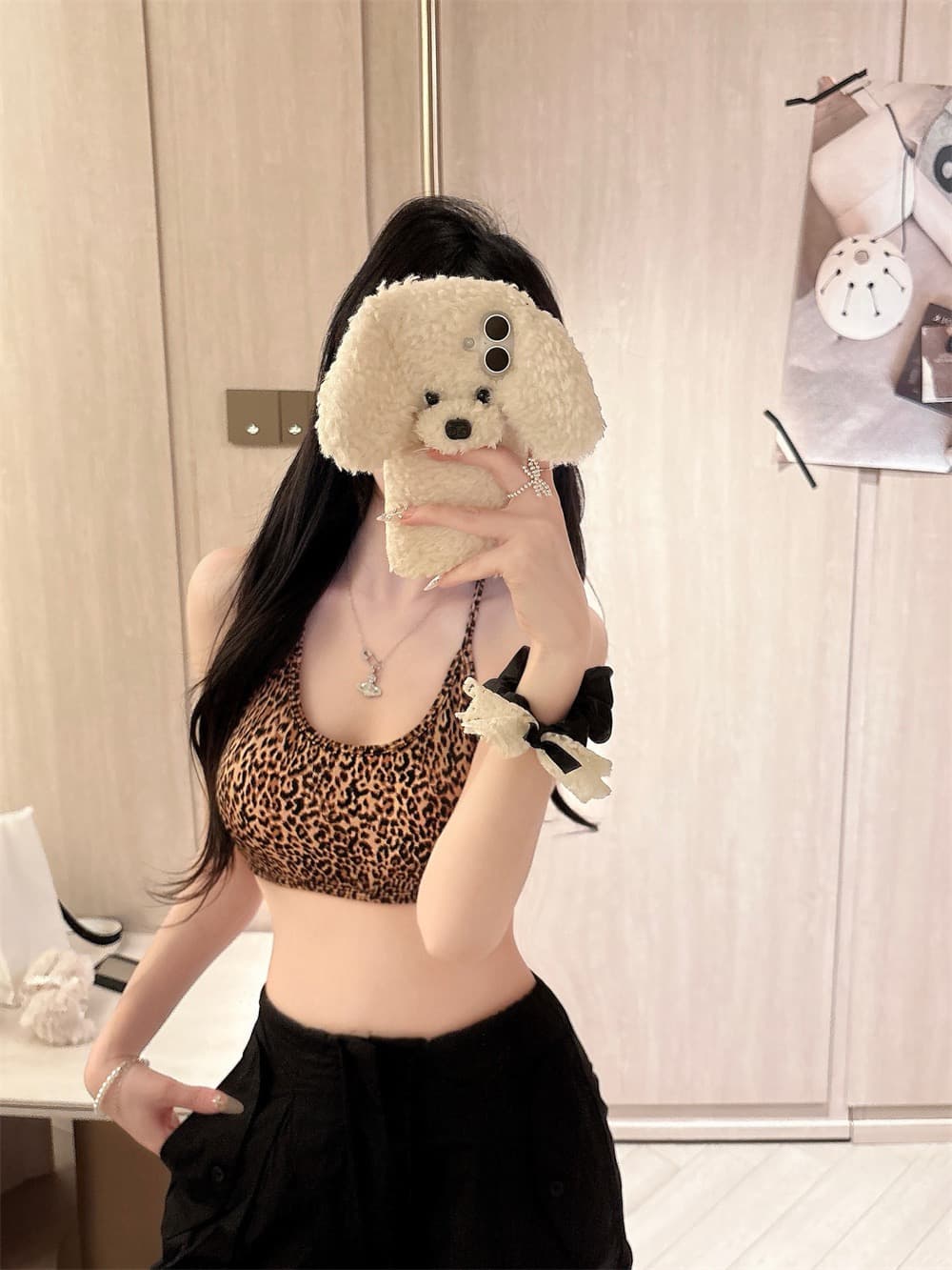 실사 정가 감소되지 않음 핫걸 레오파드 무늬 배색 행침 목 캐미솔 섹시함 몸매 가꾸기 슬림해 보이는 쇼트 스타일 긴팔 티셔츠 상세 이미지 27