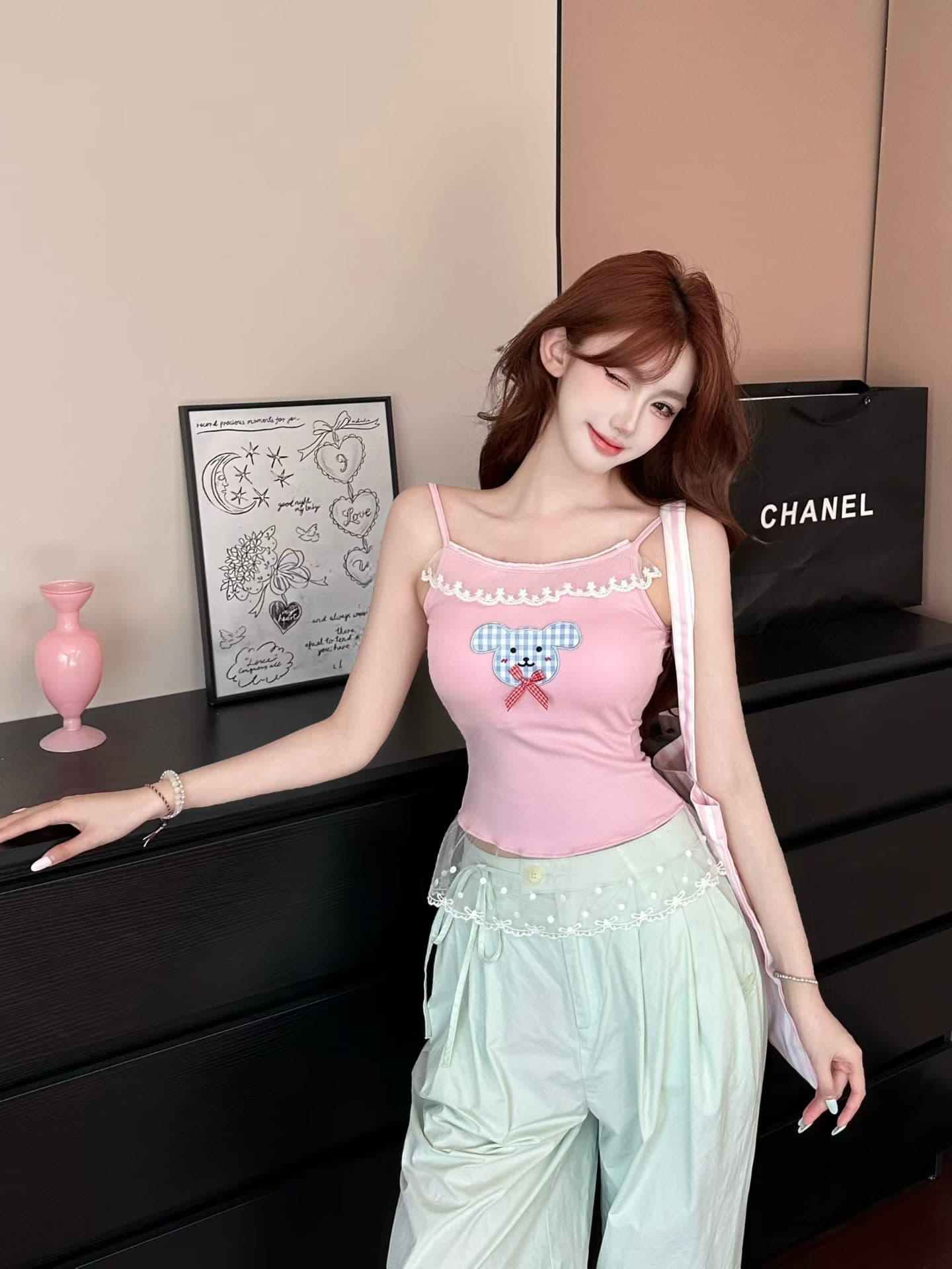 실사 정가 감소되지 않음 새싹 리본 가슴 패드 캐미솔 아름다움 뒤로 브래지어 하나 행침 목 맨위 상세 이미지 2