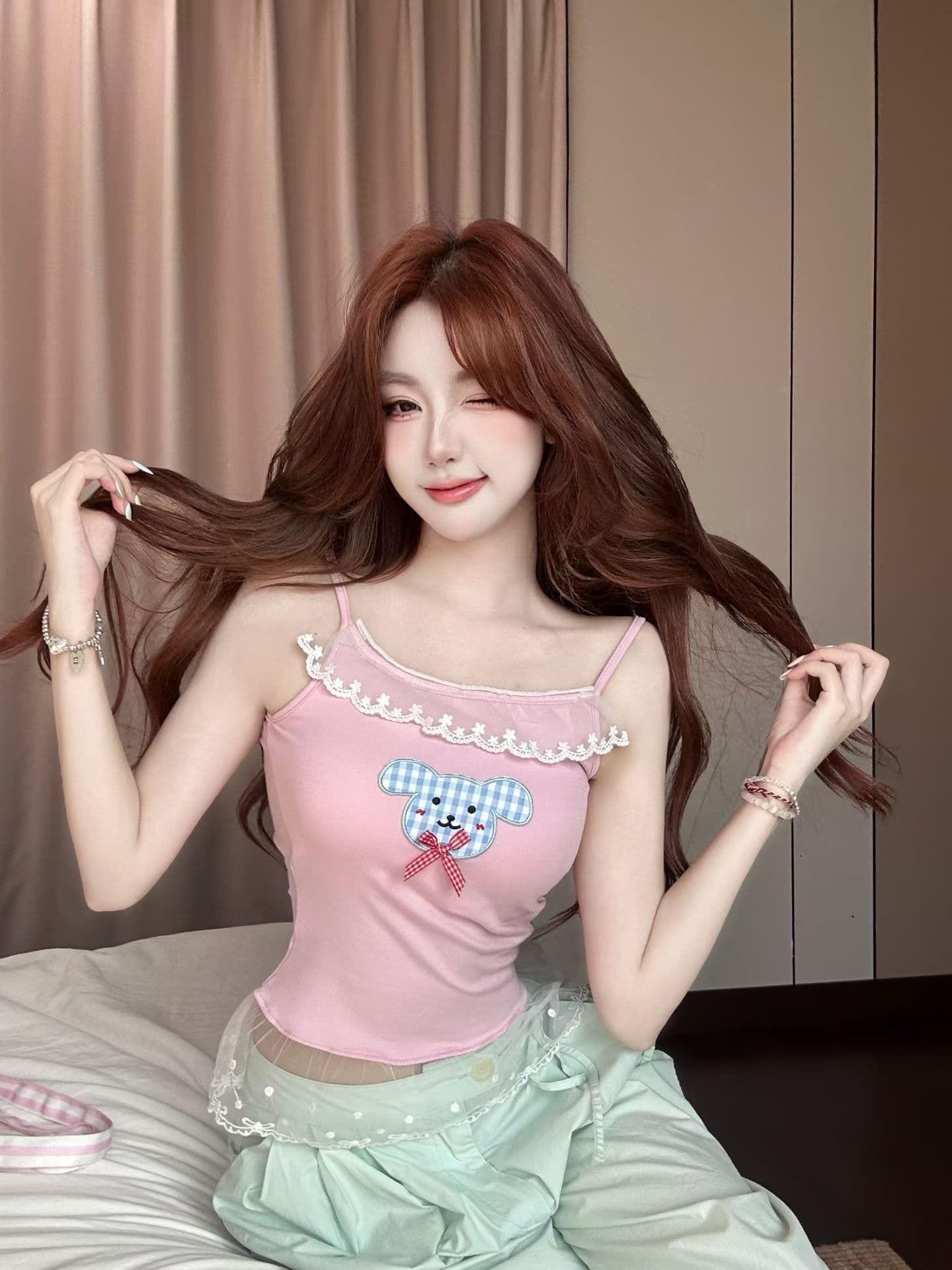 실사 정가 감소되지 않음 새싹 리본 가슴 패드 캐미솔 아름다움 뒤로 브래지어 하나 행침 목 맨위 상세 이미지 5