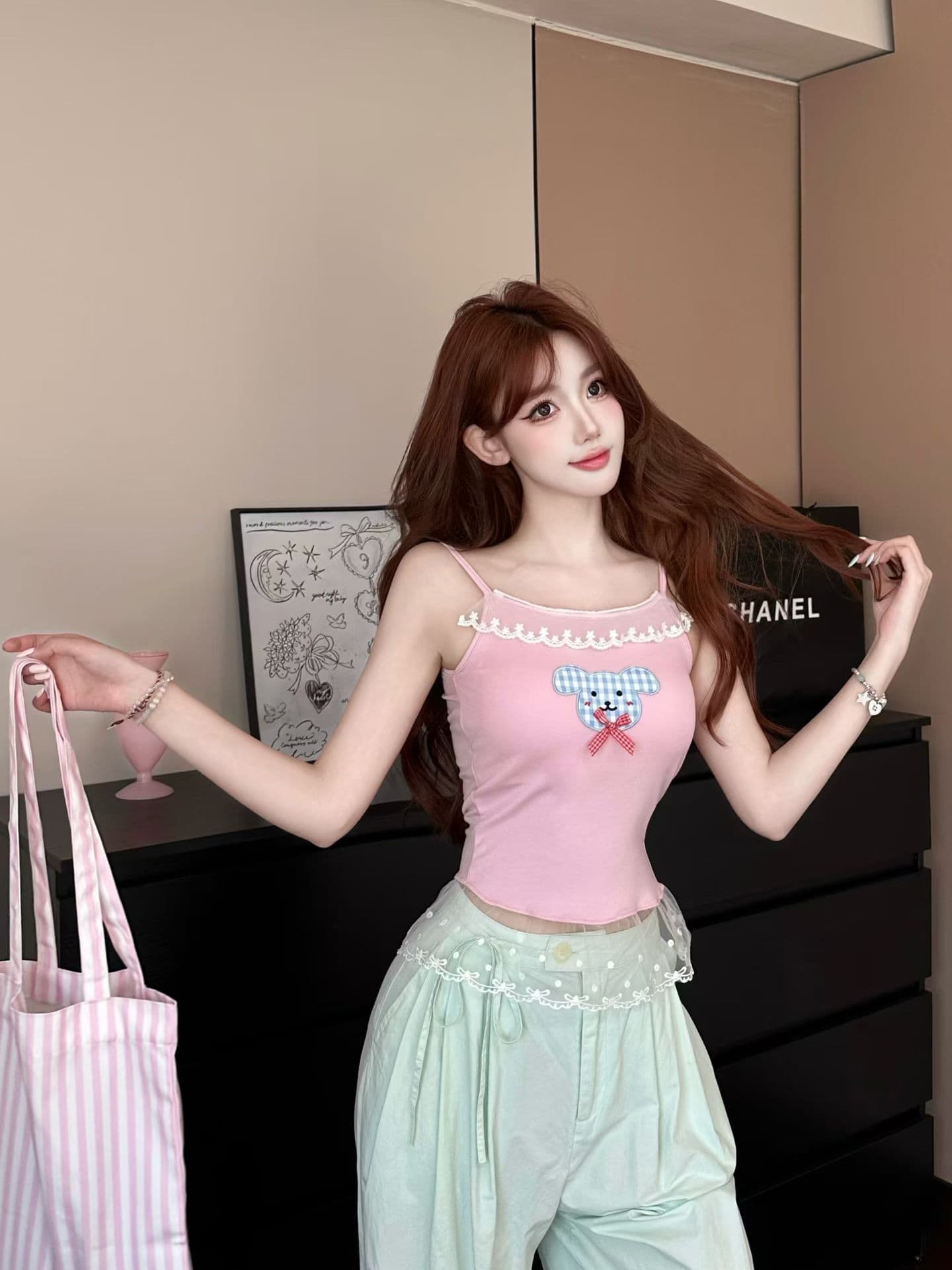 실사 정가 감소되지 않음 새싹 리본 가슴 패드 캐미솔 아름다움 뒤로 브래지어 하나 행침 목 맨위 상세 이미지 7