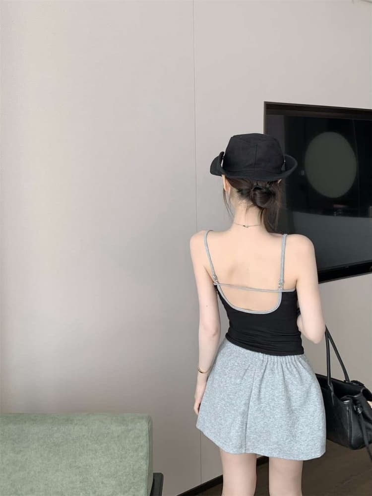 실사 정가 감소되지 않음 달콤한 핫걸 알파벳 프린트 벨트 가슴 패드 캐미솔 몸매 가꾸기 쇼트 스타일 맨위 상세 이미지 8