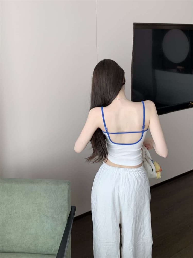실사 정가 감소되지 않음 달콤한 핫걸 알파벳 프린트 벨트 가슴 패드 캐미솔 몸매 가꾸기 쇼트 스타일 맨위 상세 이미지 13