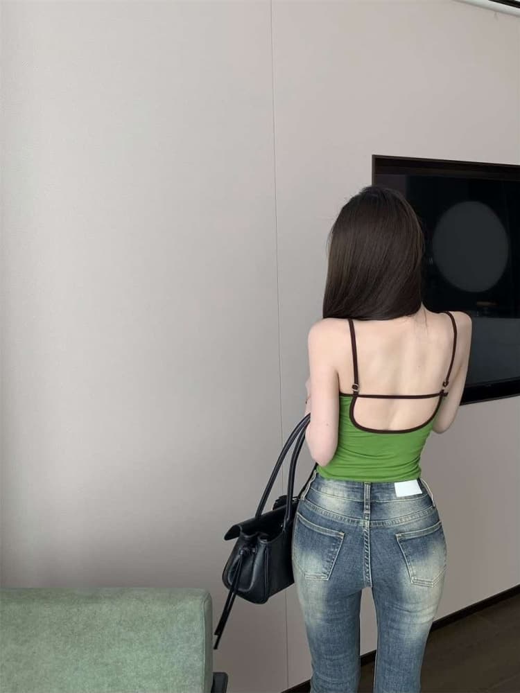 실사 정가 감소되지 않음 달콤한 핫걸 알파벳 프린트 벨트 가슴 패드 캐미솔 몸매 가꾸기 쇼트 스타일 맨위 상세 이미지 20
