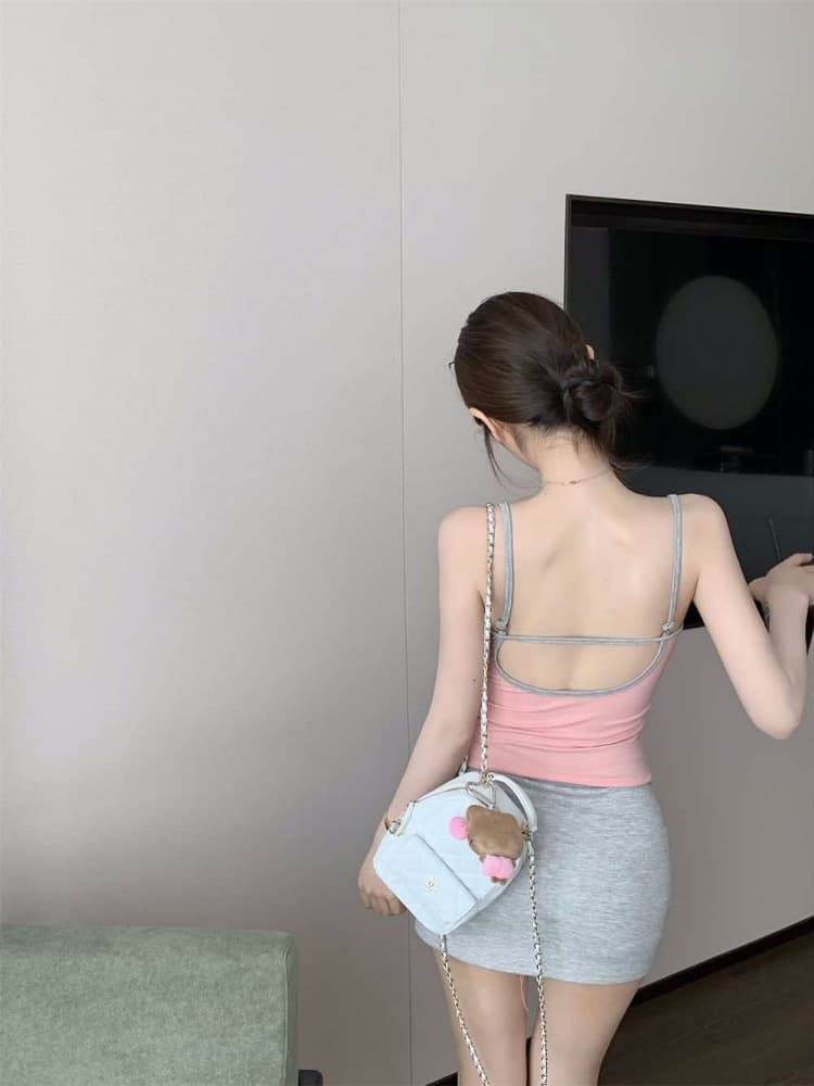 실사 정가 감소되지 않음 달콤한 핫걸 알파벳 프린트 벨트 가슴 패드 캐미솔 몸매 가꾸기 쇼트 스타일 맨위 상세 이미지 31