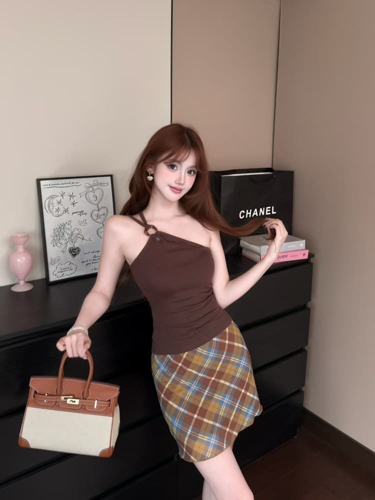 실사 정가 감소되지 않음 순수한 욕망 달콤한 매운맛 빛 요리 한 미니멀리즘 바람 숄더백 캐미솔 브라운 디자인 센스 맨위 상세 이미지 1