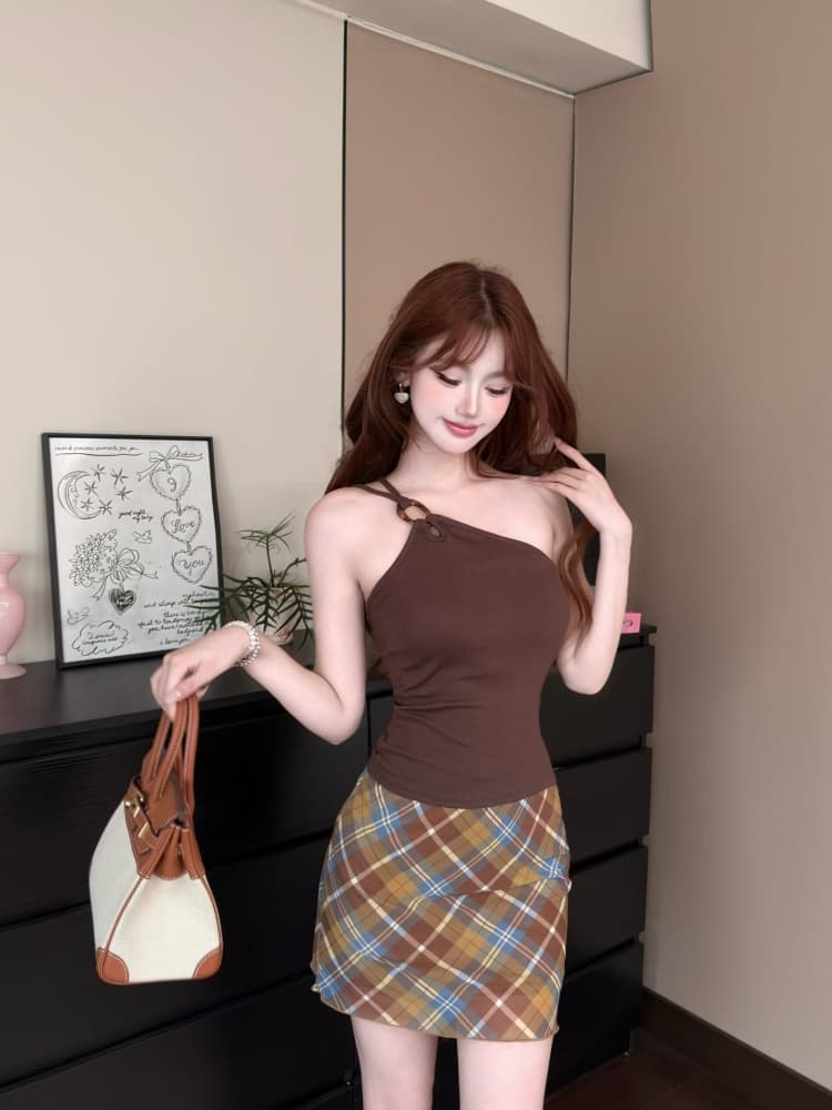 실사 정가 감소되지 않음 순수한 욕망 달콤한 매운맛 빛 요리 한 미니멀리즘 바람 숄더백 캐미솔 브라운 디자인 센스 맨위 상세 이미지 3