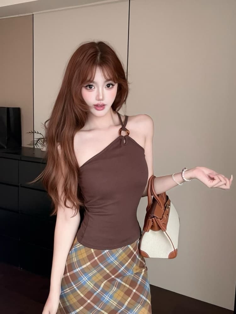 실사 정가 감소되지 않음 순수한 욕망 달콤한 매운맛 빛 요리 한 미니멀리즘 바람 숄더백 캐미솔 브라운 디자인 센스 맨위 상세 이미지 7