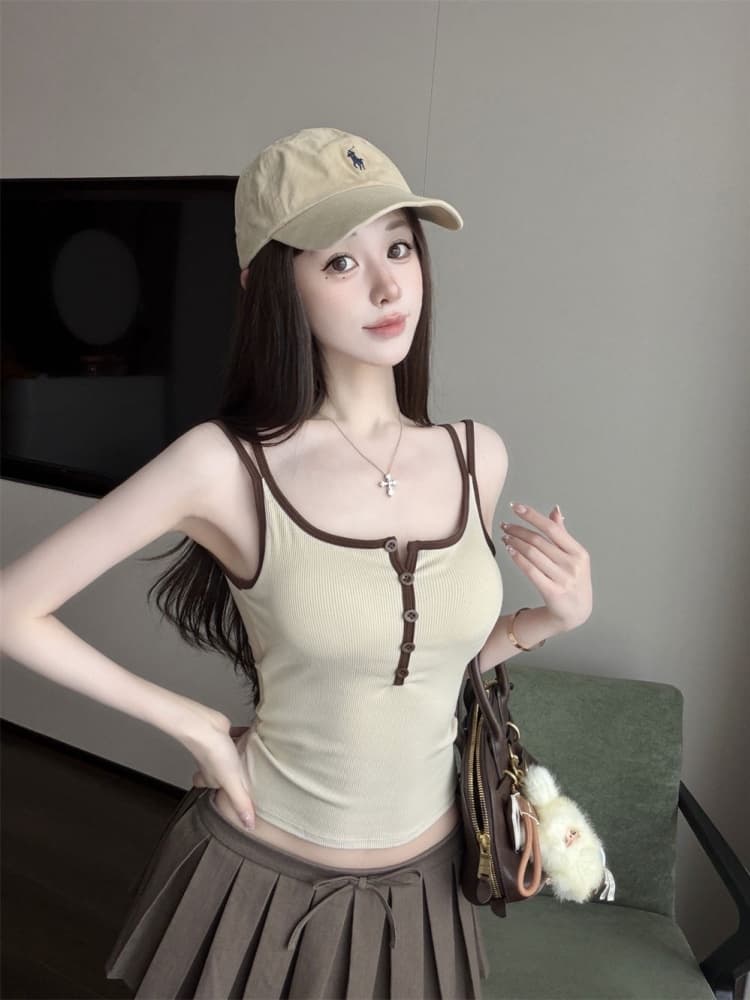 실사 정가 감소되지 않음 한 부서 도파민 아메리칸 캐미솔 여름 외출용 디자인 센스 배색 민소매 맨위 상세 이미지 8