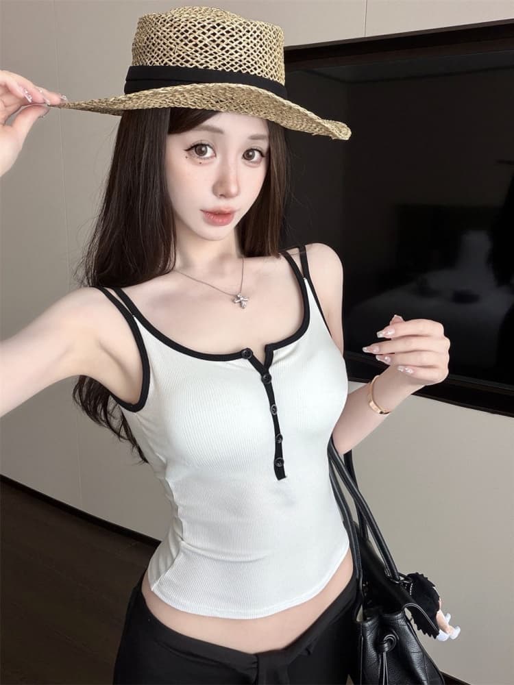 실사 정가 감소되지 않음 한 부서 도파민 아메리칸 캐미솔 여름 외출용 디자인 센스 배색 민소매 맨위 상세 이미지 13