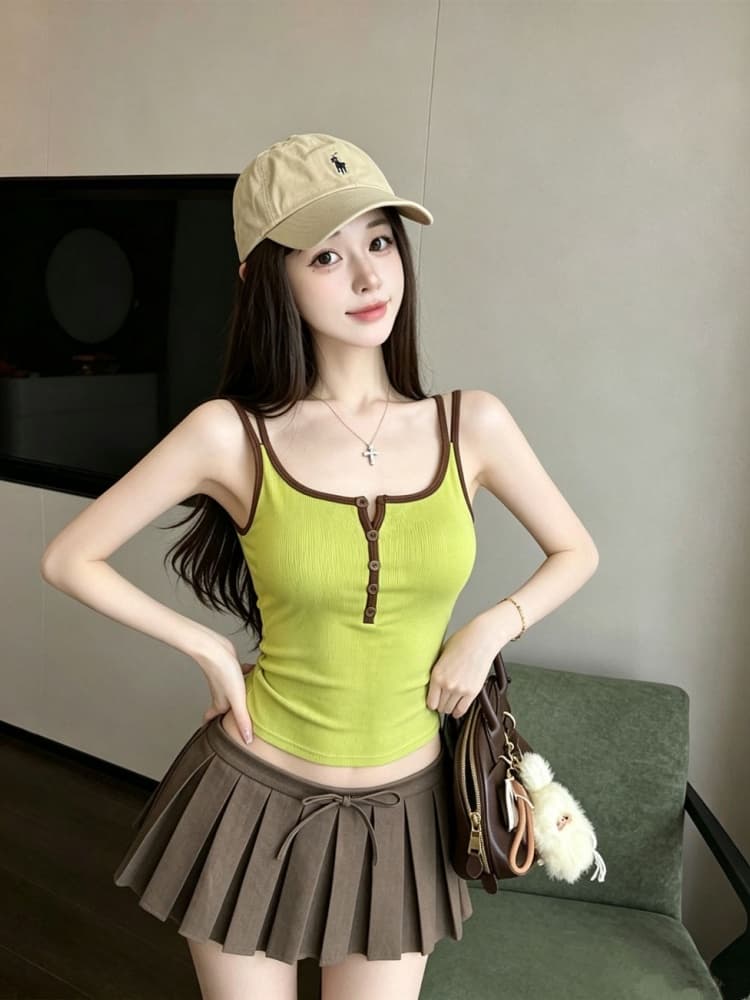 실사 정가 감소되지 않음 한 부서 도파민 아메리칸 캐미솔 여름 외출용 디자인 센스 배색 민소매 맨위 상세 이미지 22