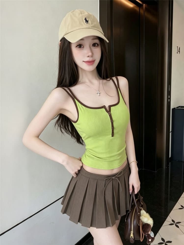 실사 정가 감소되지 않음 한 부서 도파민 아메리칸 캐미솔 여름 외출용 디자인 센스 배색 민소매 맨위 상세 이미지 25