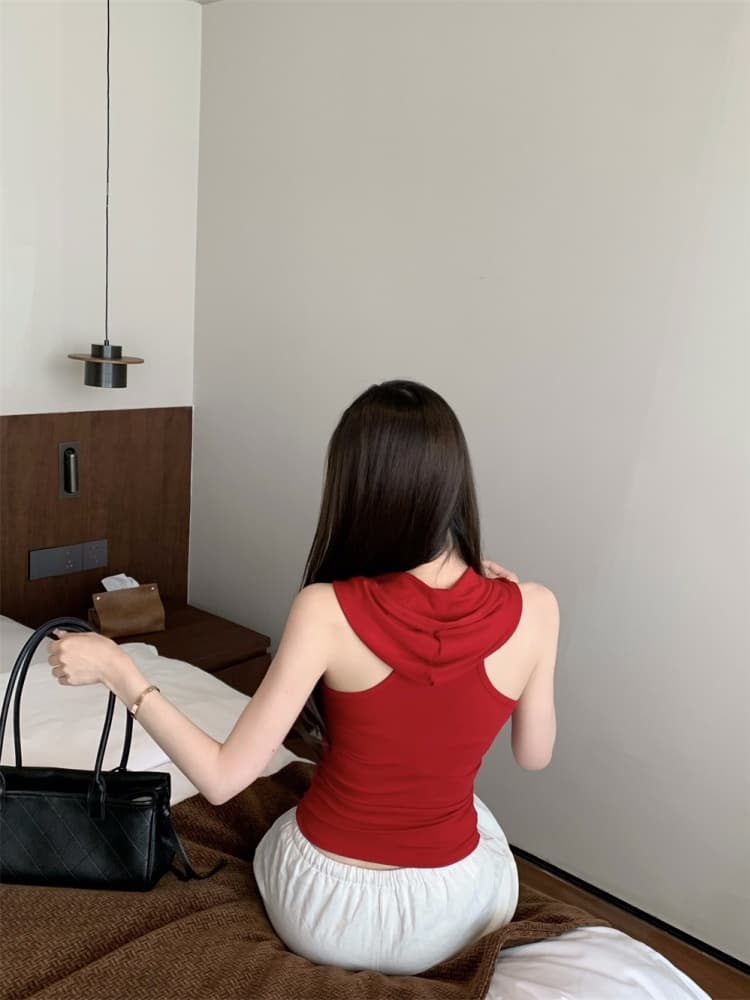 실사 정가 감소되지 않음 아메리칸 알파벳 프린트 후드 조끼 여성 핫걸 다용도 패션 슬림해 보이는 민소매 맨위 상세 이미지 5