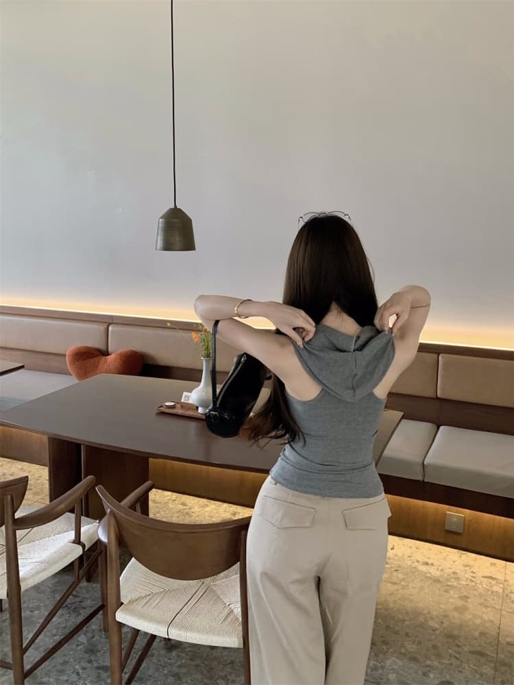 실사 정가 감소되지 않음 아메리칸 알파벳 프린트 후드 조끼 여성 핫걸 다용도 패션 슬림해 보이는 민소매 맨위 상세 이미지 12