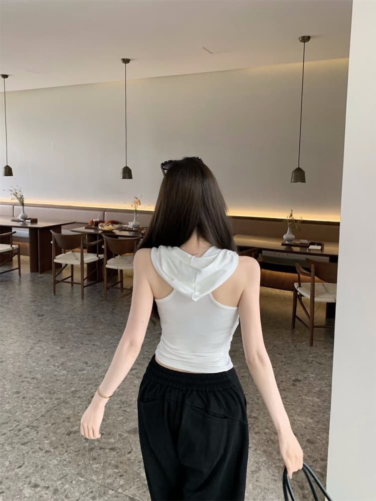 실사 정가 감소되지 않음 아메리칸 알파벳 프린트 후드 조끼 여성 핫걸 다용도 패션 슬림해 보이는 민소매 맨위 상세 이미지 19