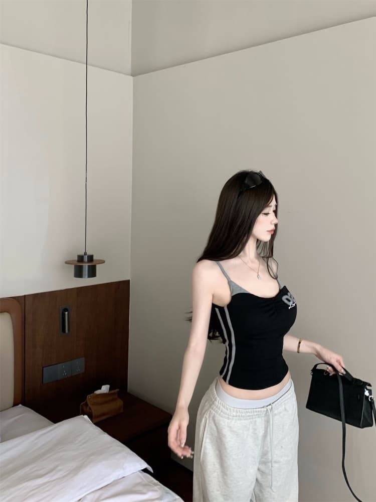 실사 정가 감소되지 않음 섹시함 핫걸 바람 프린트 배색 캐미솔 벨트 가슴 패드 몸매 가꾸기 아름다움 뒤쪽에 의류 상세 이미지 20