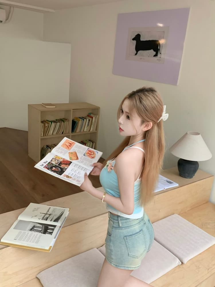 실사 정가 감소되지 않음 여름 도파민 순수한 욕망 바람 페이크 레이어드 프린트 배색 캐미솔 외출용 맨위 상세 이미지 7