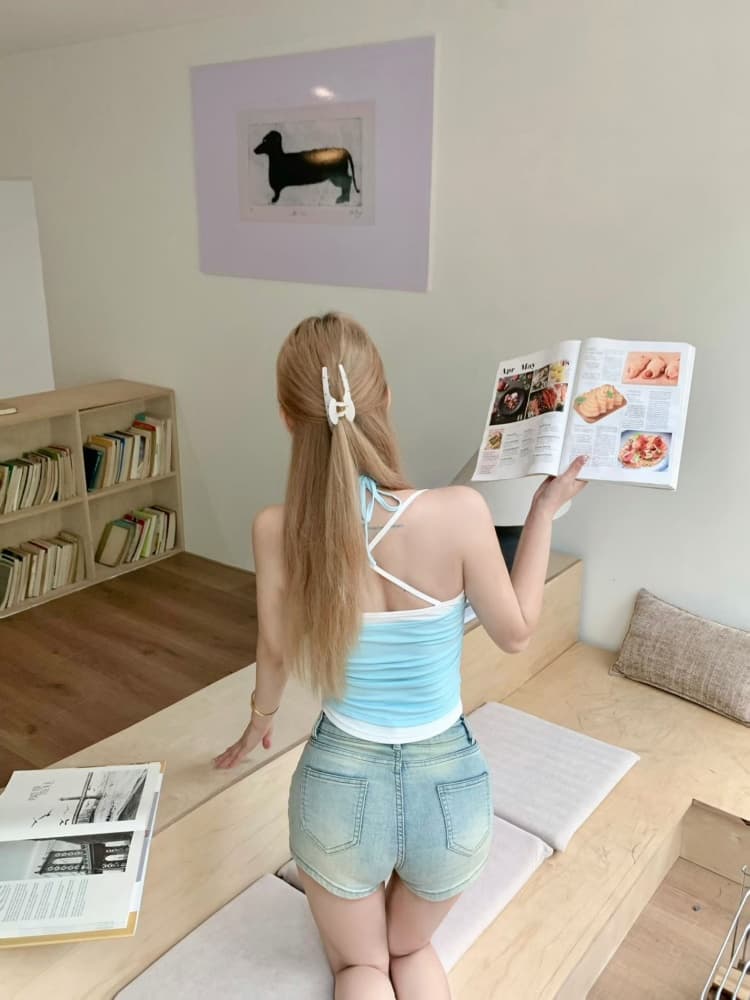 실사 정가 감소되지 않음 여름 도파민 순수한 욕망 바람 페이크 레이어드 프린트 배색 캐미솔 외출용 맨위 상세 이미지 8