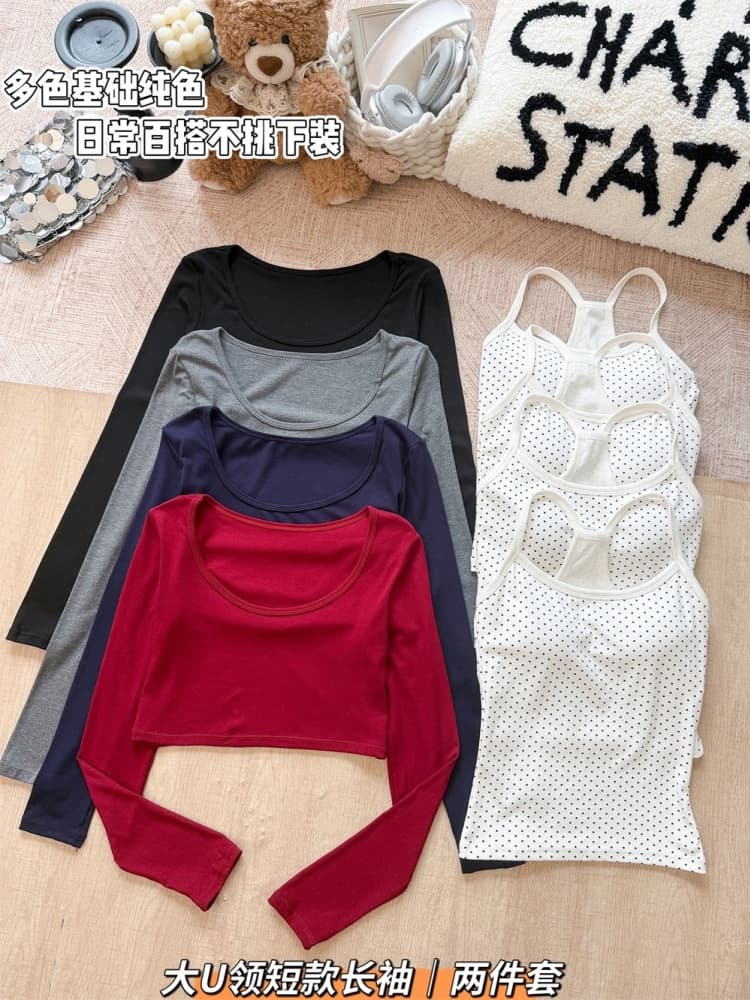 실사 정가 감소되지 않음 가을 새로운 순수한 욕망 바람 도트 무늬 슬립 긴팔 티셔츠 몸매 가꾸기 슬림해 보이는 투피스 세트 맨위 상세 이미지 27