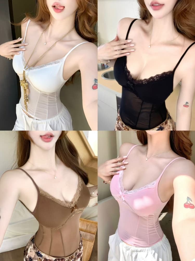 실사 정가 감소되지 않음 섹시함 레이스 V넥 캐미솔 몸매 가꾸기 디스플레이 몸 핫걸 벨트 가슴 패드 의류 상세 이미지 1