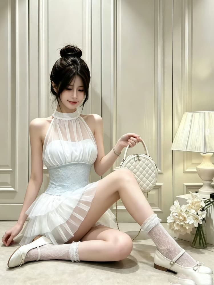 정가 감소되지 않음 순수한 욕망 섹시함 망사 패치워크 행침 목 레이스업 조끼 몸매 가꾸기 민소매 쇼트 스타일 맨위 상세 이미지 3