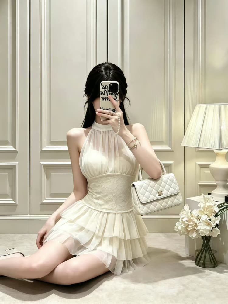 정가 감소되지 않음 순수한 욕망 섹시함 망사 패치워크 행침 목 레이스업 조끼 몸매 가꾸기 민소매 쇼트 스타일 맨위 상세 이미지 11