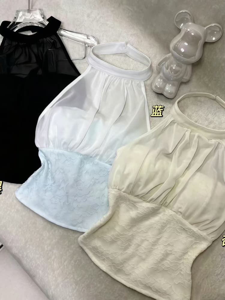 정가 감소되지 않음 순수한 욕망 섹시함 망사 패치워크 행침 목 레이스업 조끼 몸매 가꾸기 민소매 쇼트 스타일 맨위 상세 이미지 16
