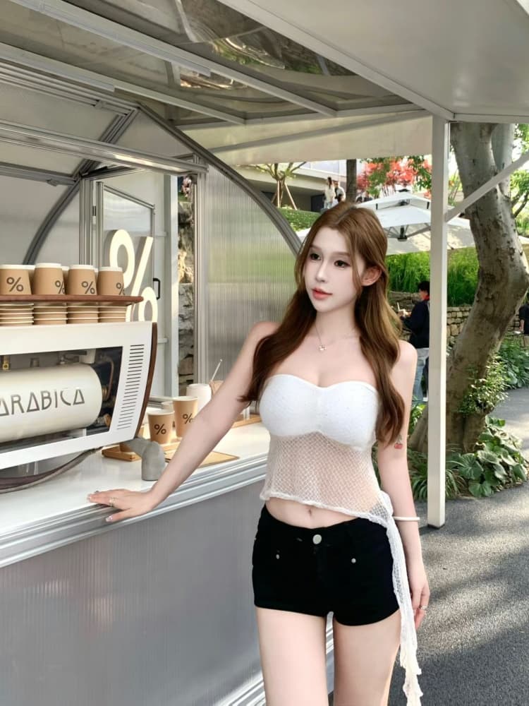 실사 정가 감소되지 않음 섹시함 바람 레이스 핫픽스 패치워크 술 튜브탑 조끼 원피스 벨트 가슴 패드 의류 상세 이미지 14