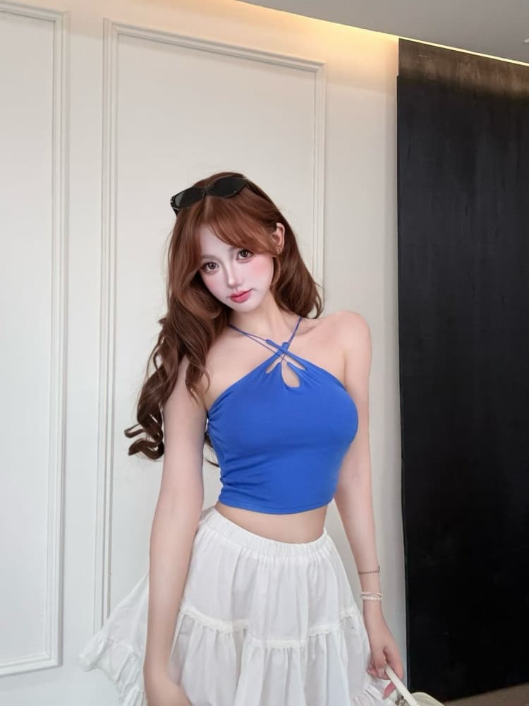 실사 정가 감소되지 않음 핫걸 바람 주황색 색상 홀로우 아웃 십자가 캐미솔 몸매 가꾸기 민소매 아름다움 뒤로 외출용 맨위 상세 이미지 15