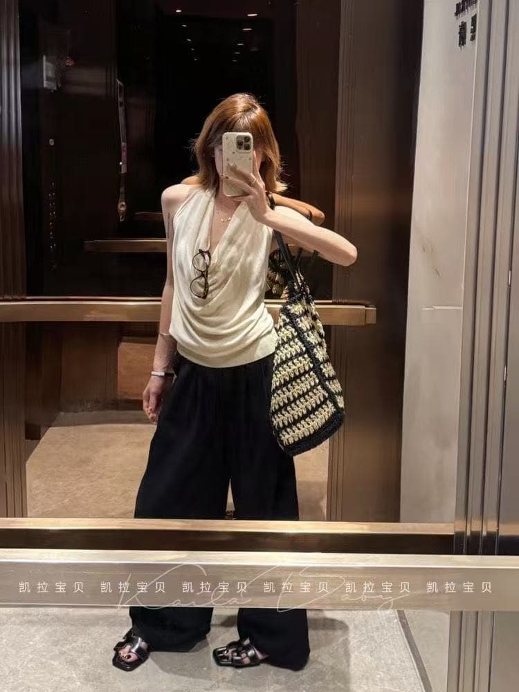 프랑스식 품격 디자인 센스 핫걸 순수한 욕망 바람 행침 목 섹시함 백리스 흔들다 칼라 슬림해 보이는 몸매 가꾸기 연령 감소 조끼 여성 이미지 2