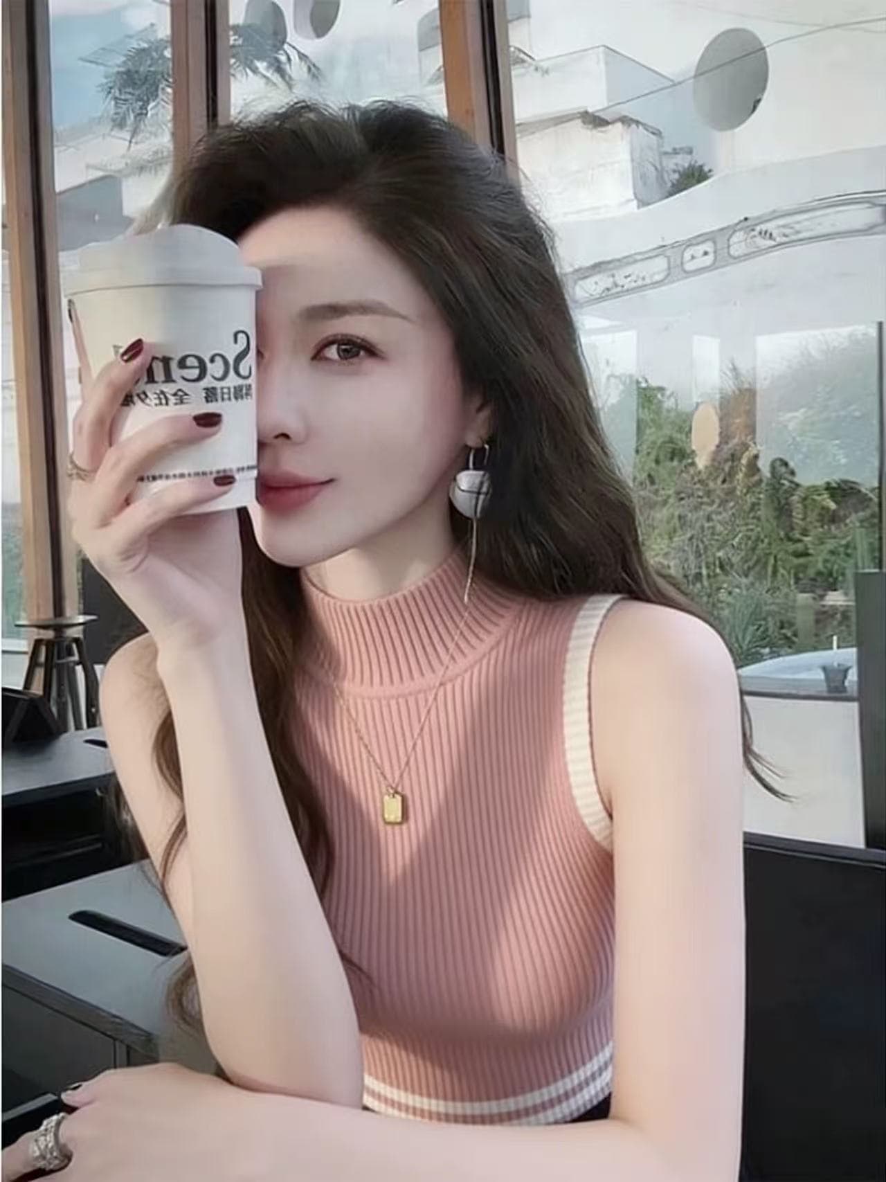 2026 여름 새로운 조끼 만나는 몸매 가꾸기 순수한 욕망 니트 슬림해 보이는 맨위 작은 키 허리 수축 폭발 기본 셔츠 상세 이미지 1