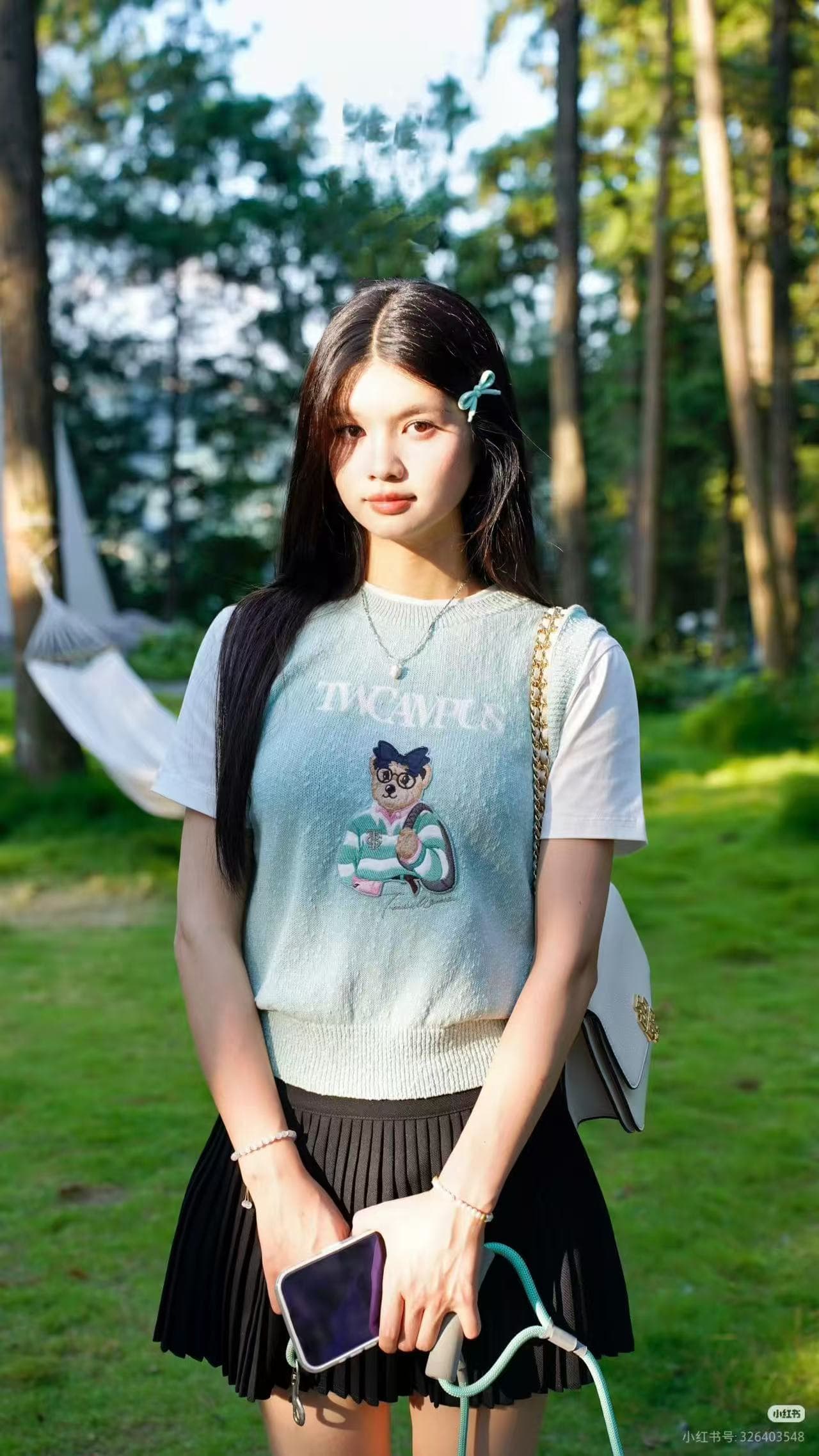 주 주 추 같은 단락 여성 의류 한 부서 연령 감소 학원 스타일 슈퍼 귀여운 맨위 여름 작은 곰 자수 페이크 레이어드 티셔츠 상세 이미지 2