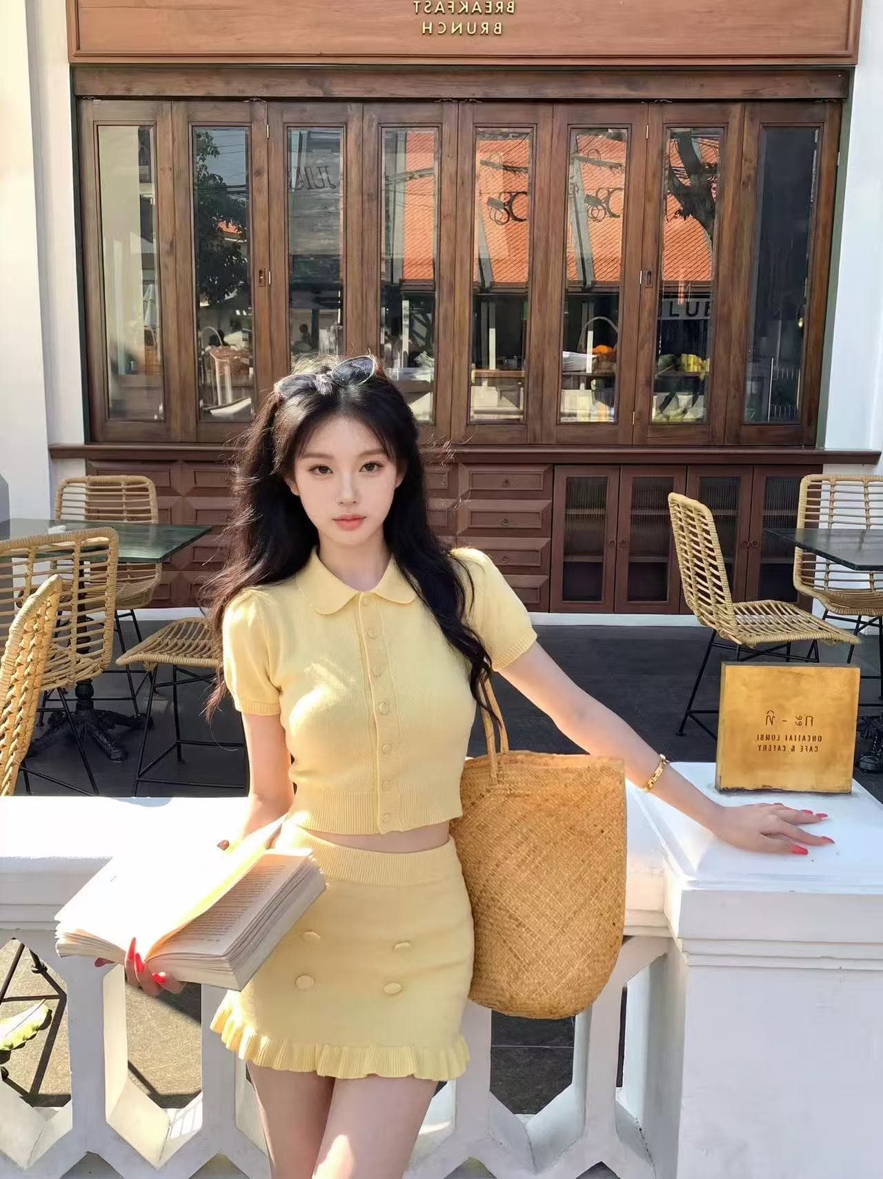 한 부서 부드러운 바람 니트 세트 드레스 여성 여름 반팔 몸매 가꾸기 맨위 타이트 스커트 미니 스커트 투피스 세트