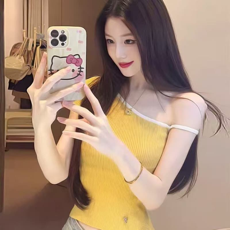 핫걸 몸매 가꾸기 Chic 슬립 반팔 티셔츠 여름 새로운 작은 키 다용도 디자인 쇼트 스타일 맨위 이미지 5