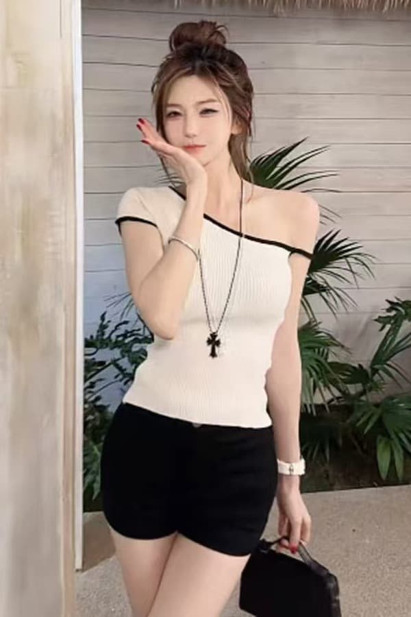핫걸 몸매 가꾸기 Chic 슬립 반팔 티셔츠 여름 새로운 작은 키 다용도 디자인 쇼트 스타일 맨위 이미지 6