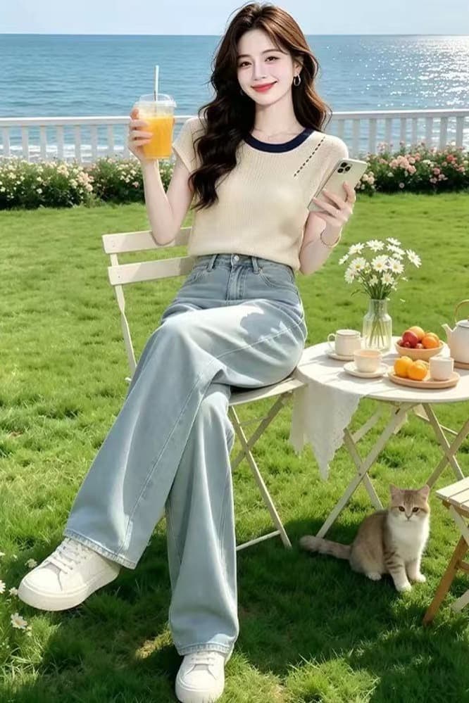 라운드 넥 홀로우 아웃 니트 긍정적 인 어깨 반팔 티셔츠 여성 여름 2026 새로운 디자인 센스 품격 슈퍼 화재 연령 감소 맨위 이미지 6