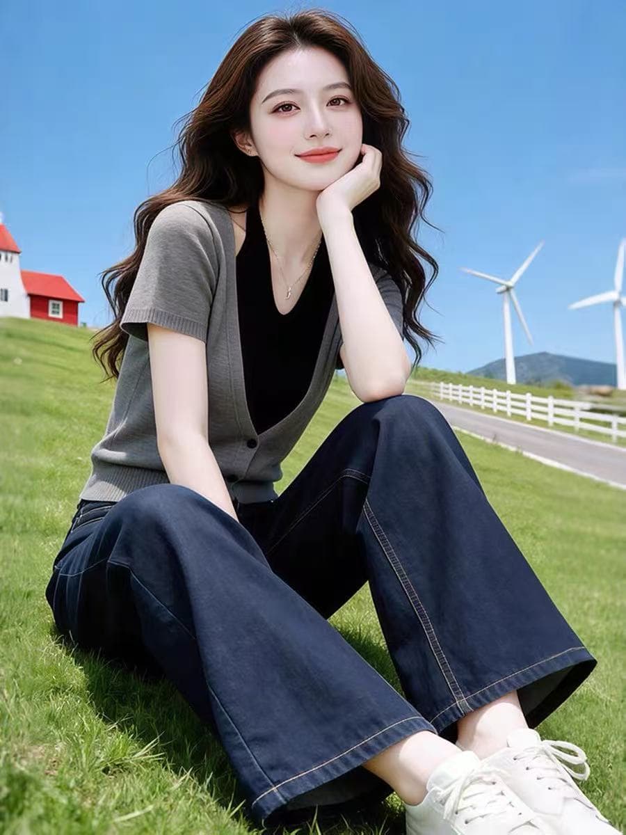 2026 새로운 한 부서 행침 목 V넥 반팔 니트 스웨터 여성 여름 빅 사이즈 지방 mm 슬림해 보이는 표지 고기 아름다운 맨위 상세 이미지 4