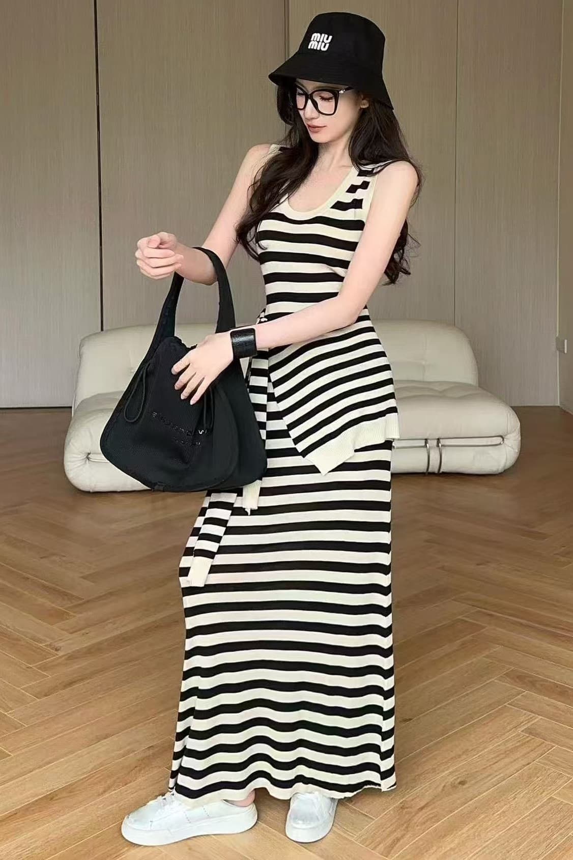 jijinqi 슬림해 보이는 품격 스트라이프 롱 스커트 허리 수축 디자인 센스 투피스 세트 여성 드레스 jd05tmpt1306 이미지 7