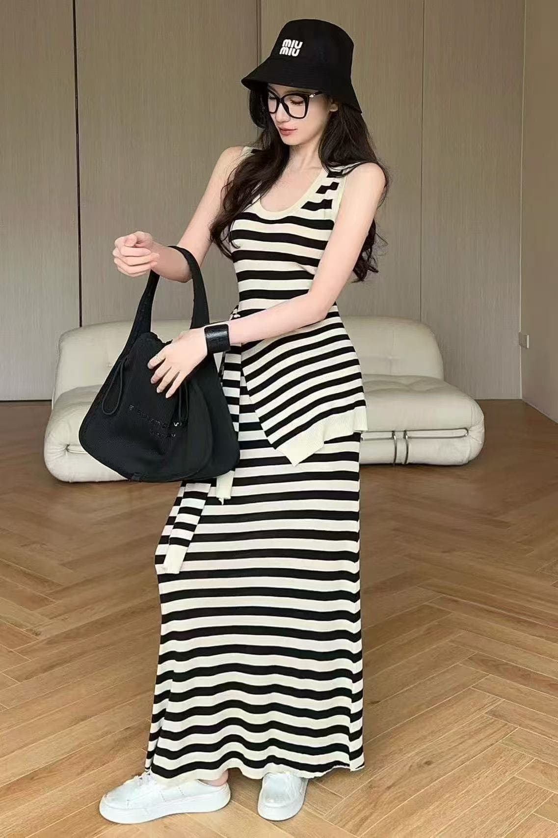 jijinqi 슬림해 보이는 품격 스트라이프 롱 스커트 허리 수축 디자인 센스 투피스 세트 여성 드레스 jd05tmpt1306 상세 이미지 2
