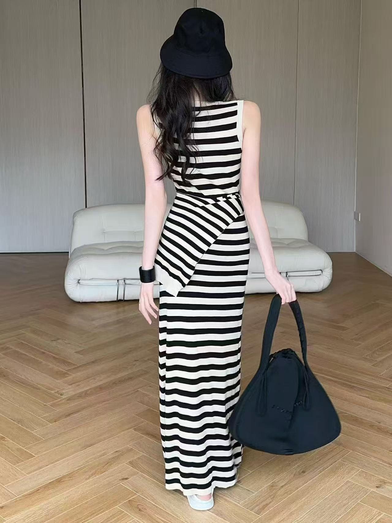 jijinqi 슬림해 보이는 품격 스트라이프 롱 스커트 허리 수축 디자인 센스 투피스 세트 여성 드레스 jd05tmpt1306 상세 이미지 7