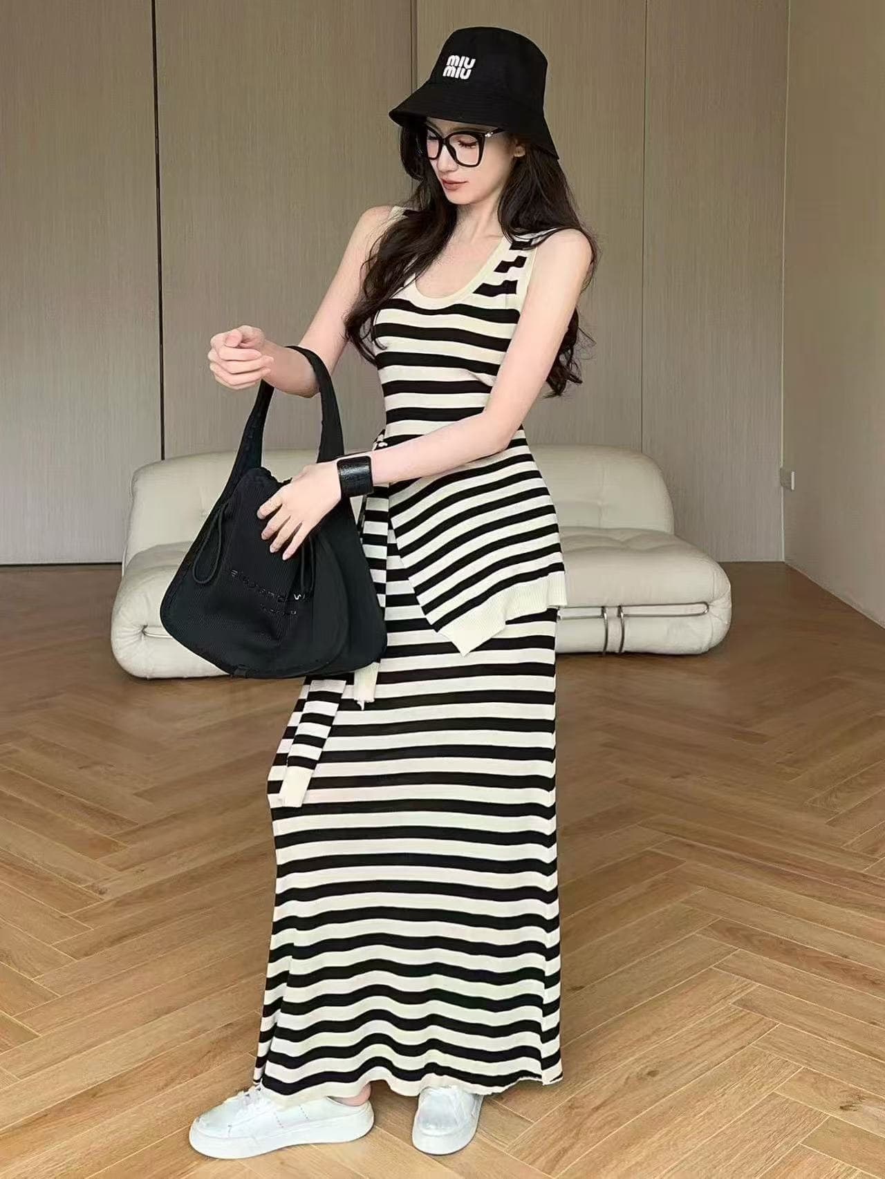jijinqi 슬림해 보이는 품격 스트라이프 롱 스커트 허리 수축 디자인 센스 투피스 세트 여성 드레스 jd05tmpt1306 상세 이미지 8