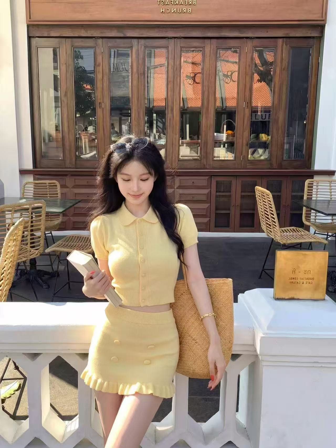 한 부서 부드러운 바람 니트 세트 드레스 여성 여름 반팔 몸매 가꾸기 맨위 타이트 스커트 미니 스커트 투피스 세트 상세 이미지 8