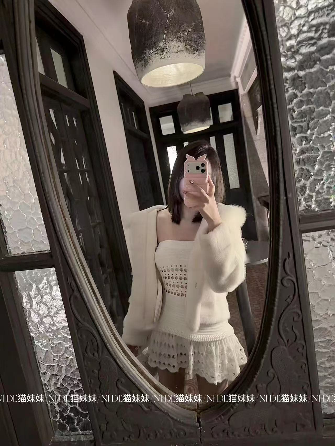 titi 아름다운 소녀 순수한 욕망 바람 3 차원 홀로우 아웃 니트 튜브탑 여성 드레스 봄 핫걸 짧은 치마 상세 이미지 2
